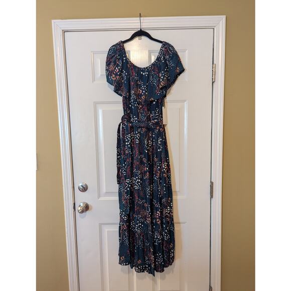 Margaux Riviera Navy & Multicolor Off The Shoulder Maxi Dress- Size 2X NWT - Picture 2 of 8